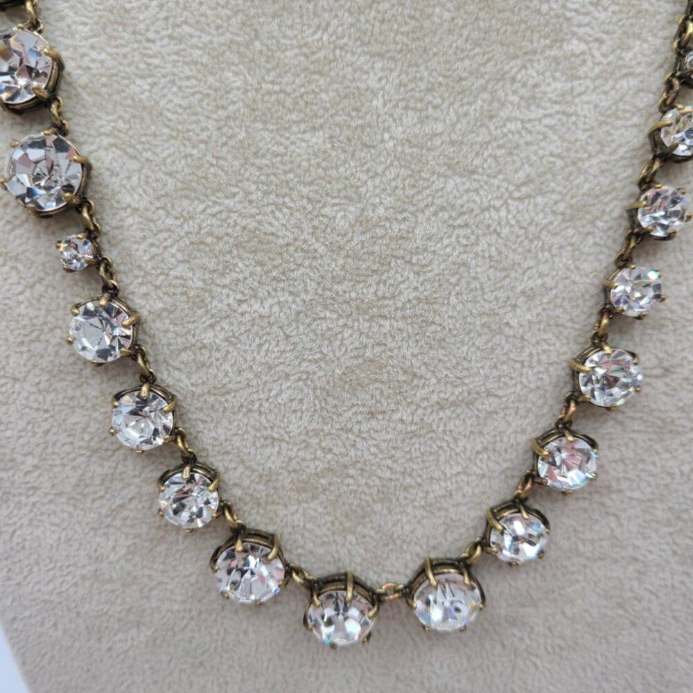 J Crew Antique Brass With Clear Crystal Necklace - Picture 12 of 13